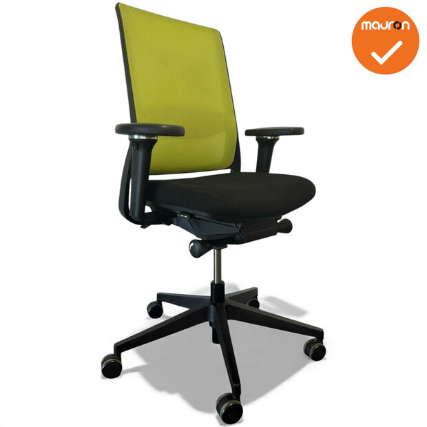 Gispen Zinn - 4D Armleggers - Zwart gestoffeerde zitting met groen netweave - zwart voetkruis