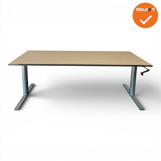 Gispen bureau &ndash; Slinger verstelbaar &ndash; 160x80 &ndash; Zilvergrijs - Grijs eiken trespa blad