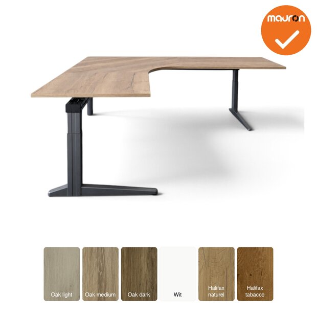Ahrend hoekbureau &ndash; 200x200 cm &ndash; Handmatig verstelbaar &ndash; Antraciet onderstel &ndash; Nieuw blad