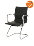 Vergaderstoel Assemblee- NIEUW-Zwart leder met chroom