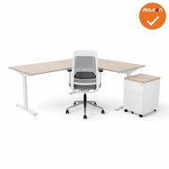 Hoekbureau Tube - Ronde hoek - wit onderstel - Scandinavisch eiken