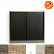 Roldeurkast - Ahrend - 120x120x45cm - Zilvergrijs met zwarte roldeuren - Topblad naar keuze